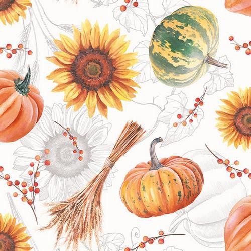 20 Servietten Pumpkins and Sunflowers - Kürbisse und Sonnenblumen 33x33cm