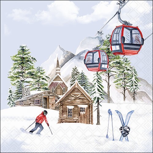 20 Servietten Ski Hut - Lift an Skihütte 33x33cm