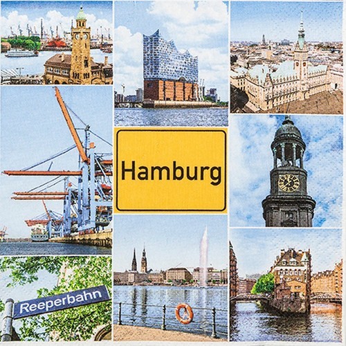 20 Servietten Hamburg Sights - Hamburg im Postkarten-Stil 33x33cm
