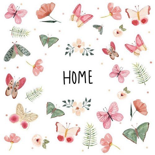 20 Servietten Happy Home - Zuhause um Schmetterlinge 33x33cm