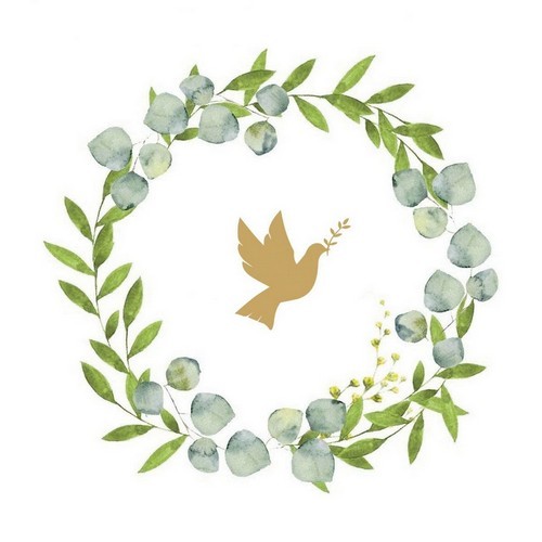20 Servietten Dove Wreath - Goldene Taube im Kranz 33x33cm