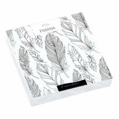 20 napkins Bohemian Feathers - Grey feathers on white 33x33cm