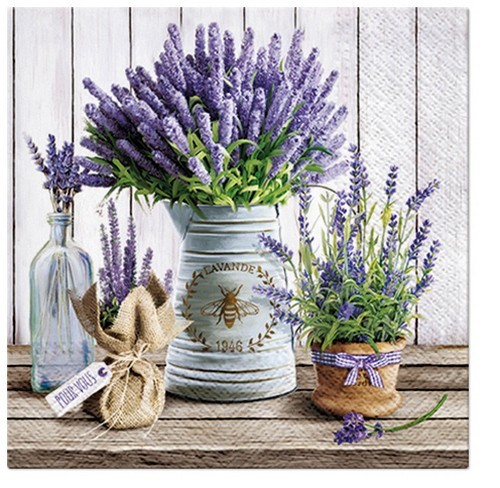20 Servietten Lavender in Bucket - Lavendel im Topf 33x33cm