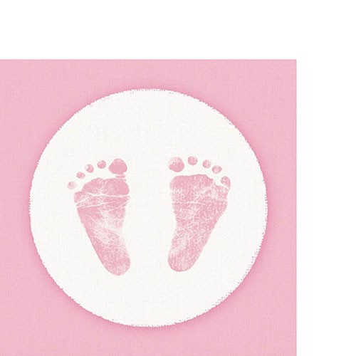 20 kleine Cocktailservietten Baby Steps Girl - Fußabdrücke Baby rosa 25x25cm