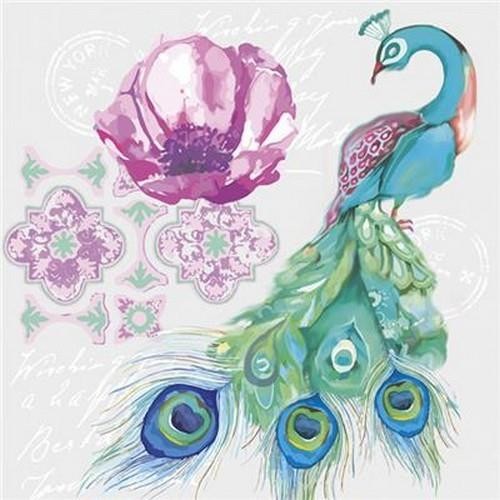 Daisy Servietten Watercolour Collage with Peacock Bird 33x33cm