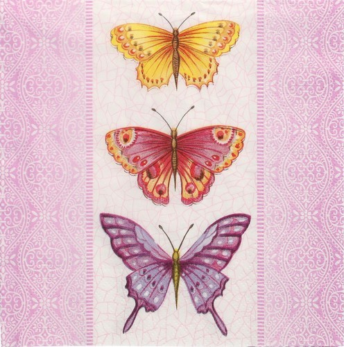 20 Servietten Gentle Butterflies - Drei Schmetterlinge 33x33cm