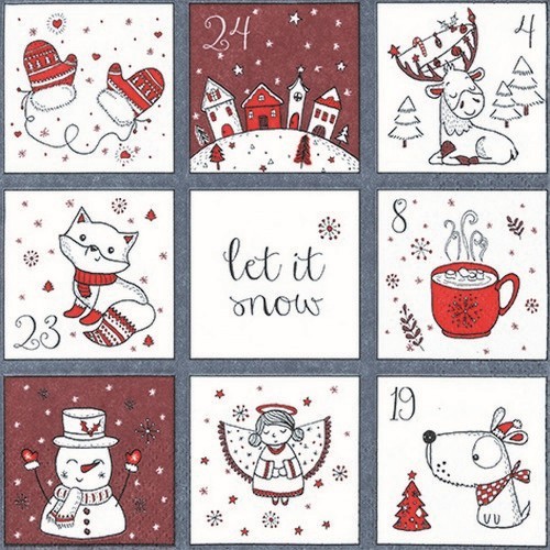 20 Servietten Cute Calendar - Weihnachtskalender 33x33cm
