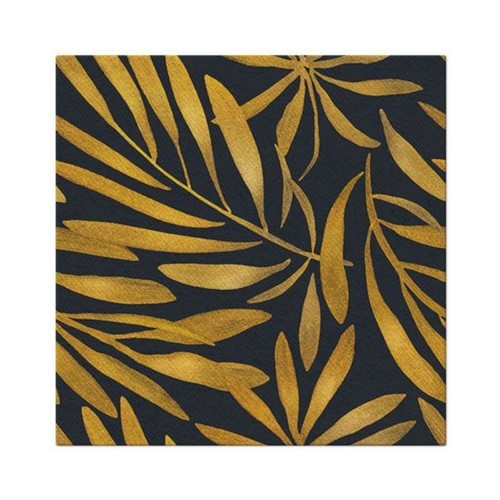 50 Servietten stoffähnlich Golden Leaves Goldene Blätter auf schwarz 40x40cm