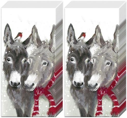 2x 10 Taschentücher Pips and Grey – Zwei Esel zur Winterzeit