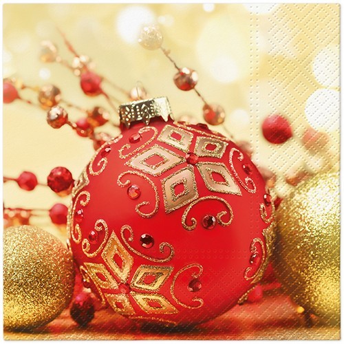 20 Servietten Red and gold Bauble - Rote Weihnachtskugel mit gold 33x33cm