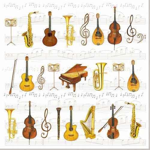 20 Servietten Orchestra - Instrumente eines Orchesters 33x33cm