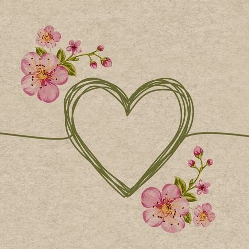 25 napkins sustainable Passion - Flowers pink on heart 33x33cm