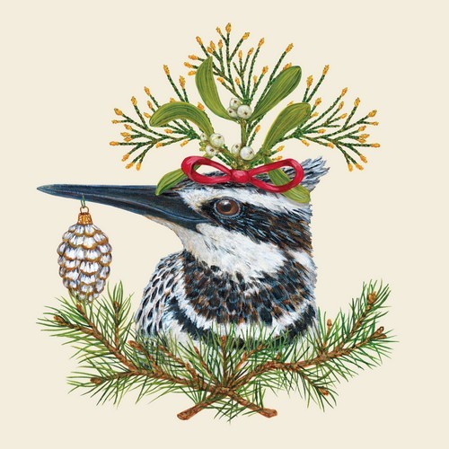 20 Servietten Kingfisher Holiday - Vogel mit Weihnachtsanhänger 33x33cm