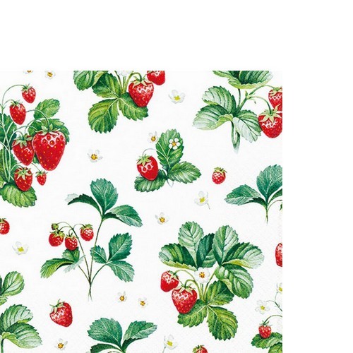20 kleine Cocktailservietten Strawberry Pattern - Muster an Erdbeeren 25x25cm