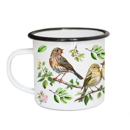 Emailletasse Lovely Birds - Heimische Vögel 0,3L, Höhe 8cm