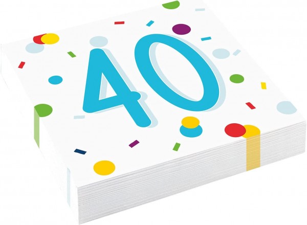 20 Servietten 40 Confetti Birthday - 40. Geburtstag mit Punkte und Konfetti 33x33cm