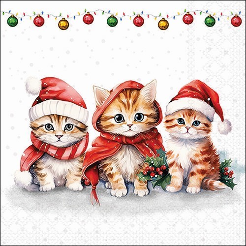 20 Servietten Funny Cute Kittens - Katzen in Weihnachtskostüme 33x33cm