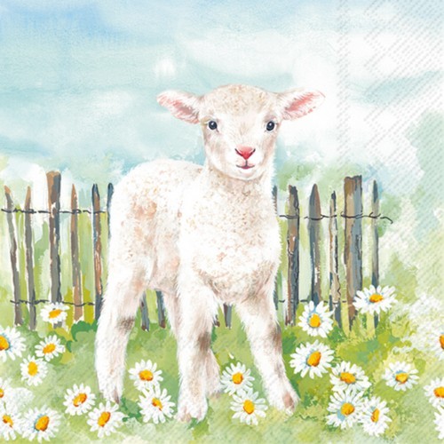 20 napkins Lamb in the Meadow - Lamb in a meadow of flowers 33x33cm
