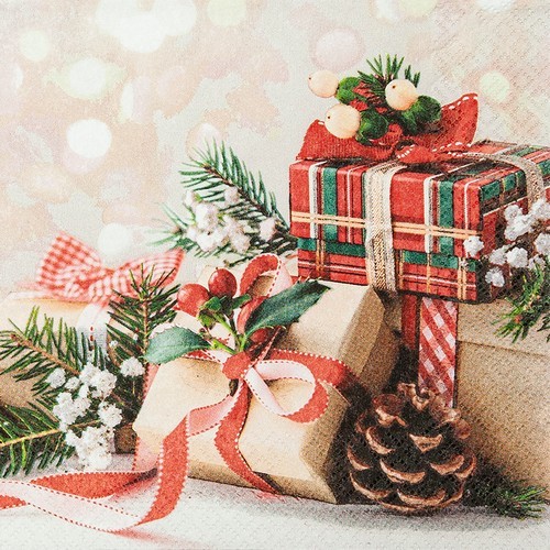 20 Servietten Christmas Gifts - Dekorierte Weihnachtsgeschenke 33x33cm