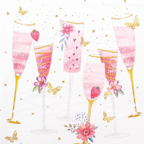 20 napkins Salute! - Party glasses pink 33x33cm