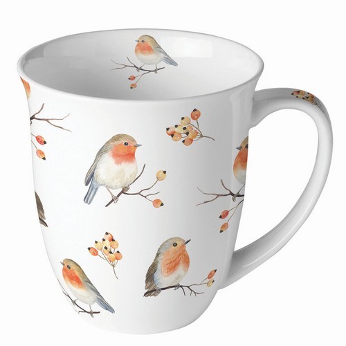 Tasse aus Porzellan Robin Family - Viele kleine Rotkehlchen 0,4L, Höhe 10,5cm