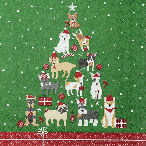 20 Servietten Christmas Dogs - Hunde bilden Weihnachtsbaum 33x33cm