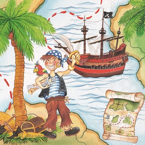 20 Servietten Pirate - Pirateninsel mit Landkarte 33x33cm