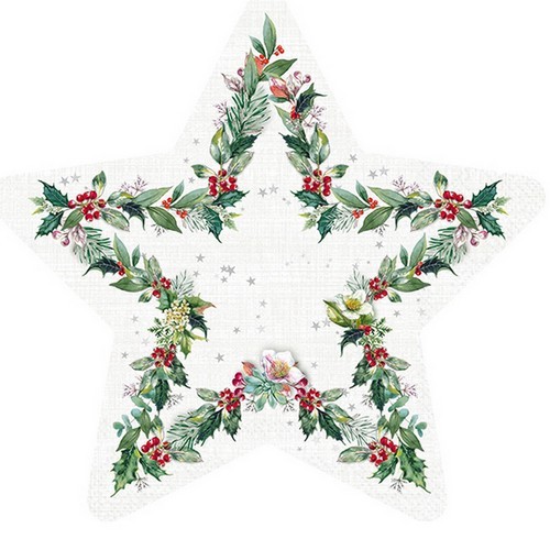12 Servietten gestanzt Floral Star - Mistelzweige im Stern 33x33cm