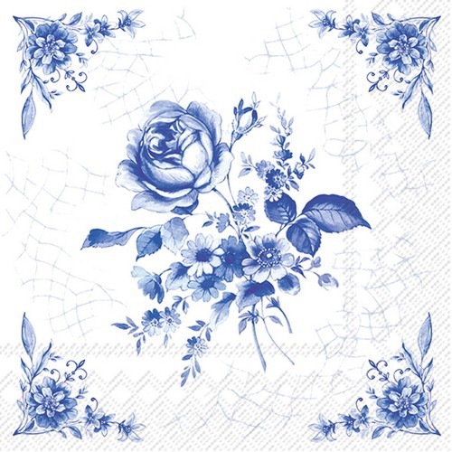20 Servietten Rose on Tile - Rose in blau 33x33cm