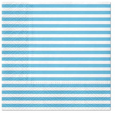 20 Servietten Lines light blue - Blaue Streifen horitontal 33x33cm