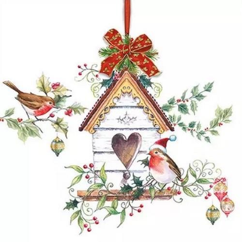 20 Servietten Xmas Bird House – Weihnachtliches Vogelhaus 33x33cm