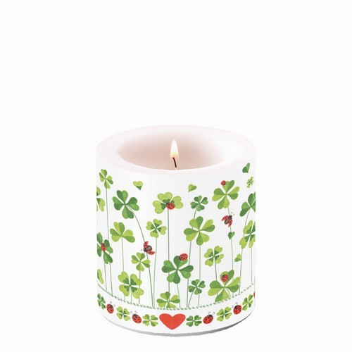 Candle round small Good Luck - Lucky Clover Ø7.5cm, height 9cm