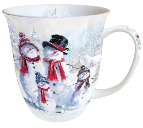 Tasse aus Porzellan Snowman with Hat - Fröhliche Schneemannfamilie 0,4L, Höhe 10,5cm