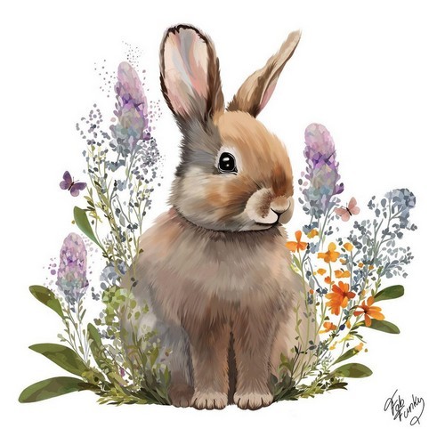 20 Servietten Belle Bunny - Hase an einzelnen Blumen 33x33cm
