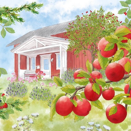 20 Servietten House in Sweden - Apfelbaum vor Haus 33x33cm