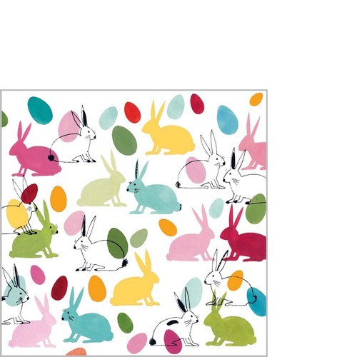 20 small cocktail napkins Rabbits & Eggs - Colorful bunnies and Easter eggs 25x25cm