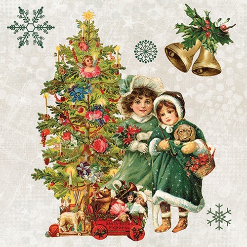20 Servietten Nostalgic Christmas - Nostalgische Kinder am Weihnachtsbaum 33x33cm