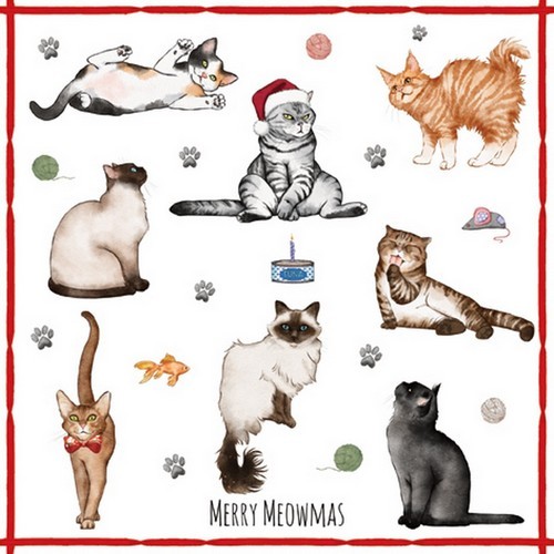 20 Servietten Merry Meowmas - Spaß mit weihnachtlichen Katzen 33x33cm