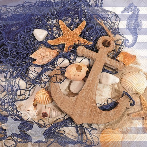 20 napkins Nautic Elements - Wooden anchor on fishing net 33x33cm