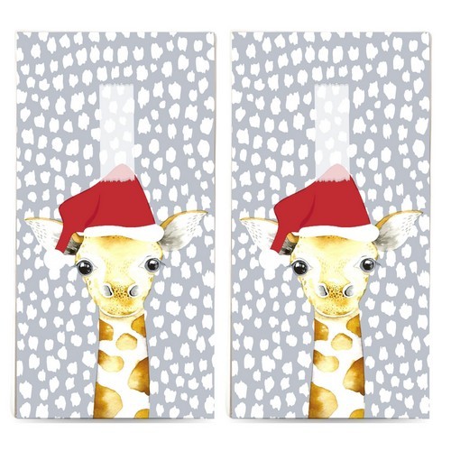 2x 10 Taschentücher Giraffe Santa - Giraffe mit Weihnachtsmütze