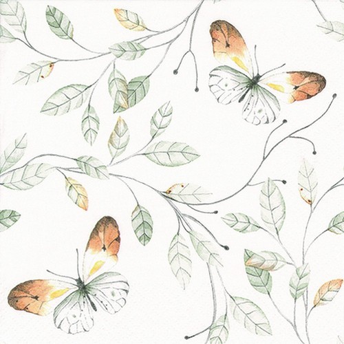 20 napkins Orange Tip Butterfly sage - Butterflies on leaves 33x33cm