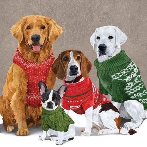 20 Servietten Sweater Dogs - Hunde in Pullover 33x33cm