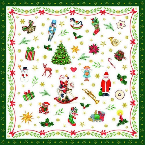 20 Servietten Ornaments all over green - Kleine Weihnachtssymbole grün 33x33cm