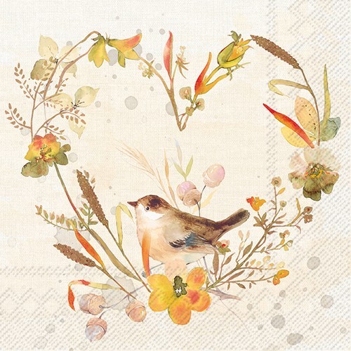 20 napkins Lovely little Bird - birds in autumn heart 33x33cm