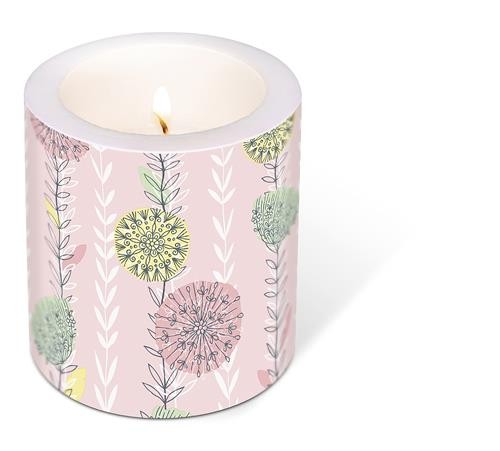 Kerze rund Dream Off – Einfacher Blütentraum Ø9cm, Höhe 10cm
