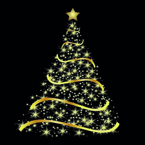 20 Servietten Shining Tree black - Weihnachtsbaum gold auf schwarz 33x33cm