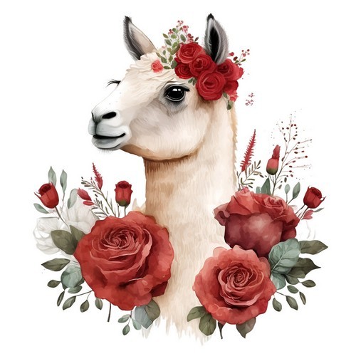 20 Mrs Llama napkins - Llama with rose decoration 33x33cm