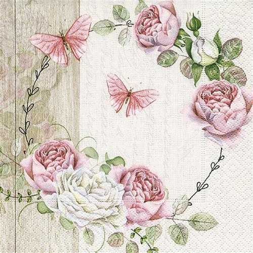 20 Napkins Roundel of Roses - Butterflies in rosary 33x33cm