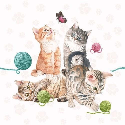 20 Servietten Playing Kitten - Verspielte Katzen mit Wolle 33x33cm