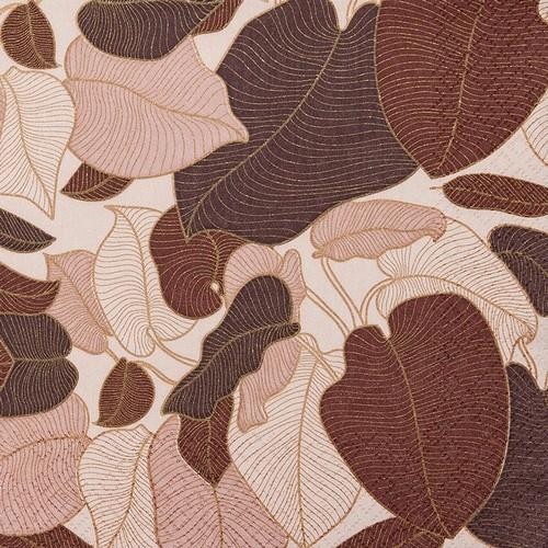 20 Servietten Art Nouveau rosewood - Umrisse von Blättern rose/braun 33x33cm